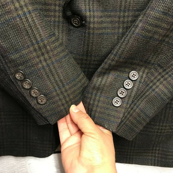 Bill Blass Mens Green herringbone tweed Wool Sport Coat Blazer Jacket 42 - Picture 4 of 12